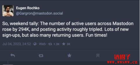 去中心化社交媒体mastodon的活跃用户3天内增加29.4万人